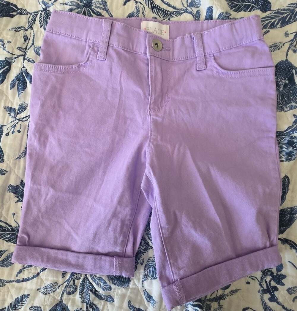 Girls Roll Cuff Twill Woven Skimmer Jean Shorts - PURPLE